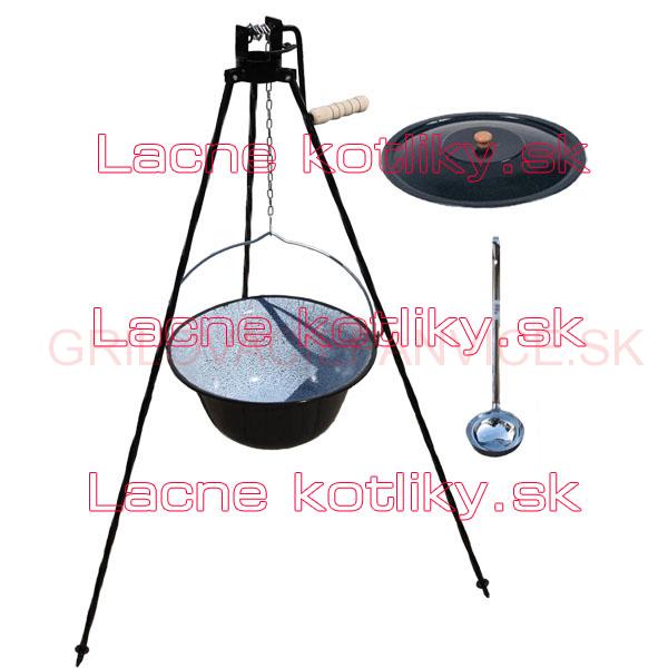 Smaltovaný kotlík 30 L + pokrievka + stojan s kladkou VAR