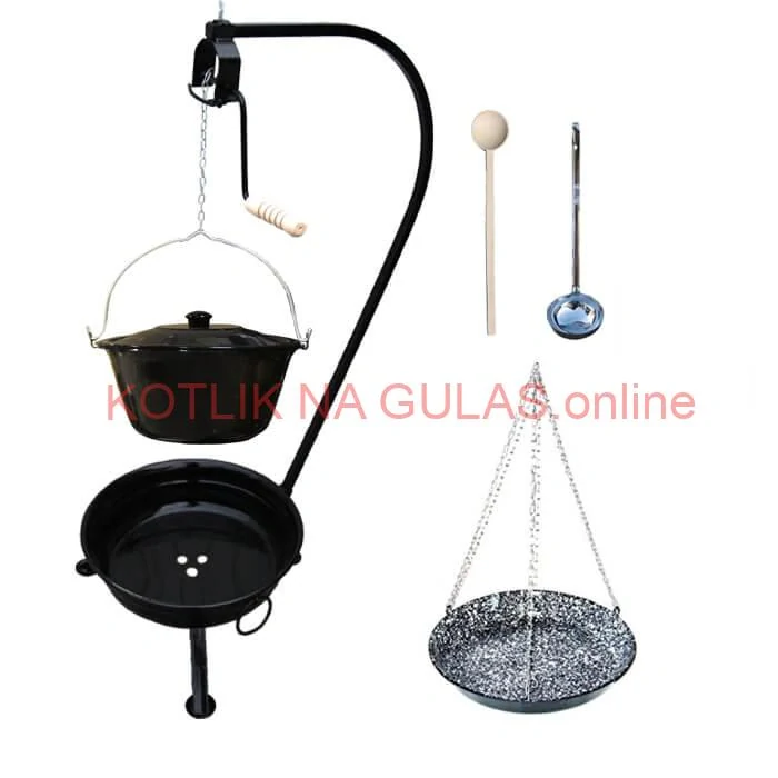 Smaltovaný kotlík 13 L (1,2 mm) + smaltovaná panvica + prenosné ohnisko