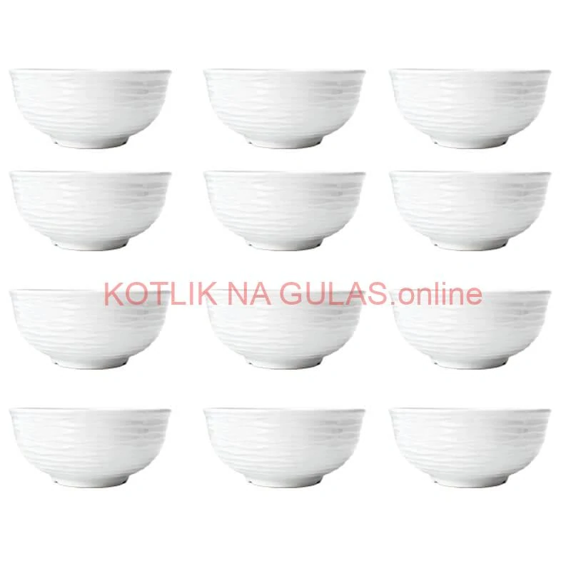 Set 12 ks: Prémiové biele misky s kamennou štruktúrou (750 ml)