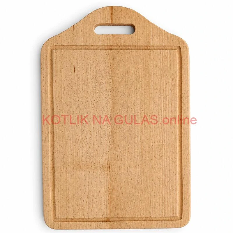 Drevená doska na krájanie s rukoväťou 40×25 cm — tvar štítu