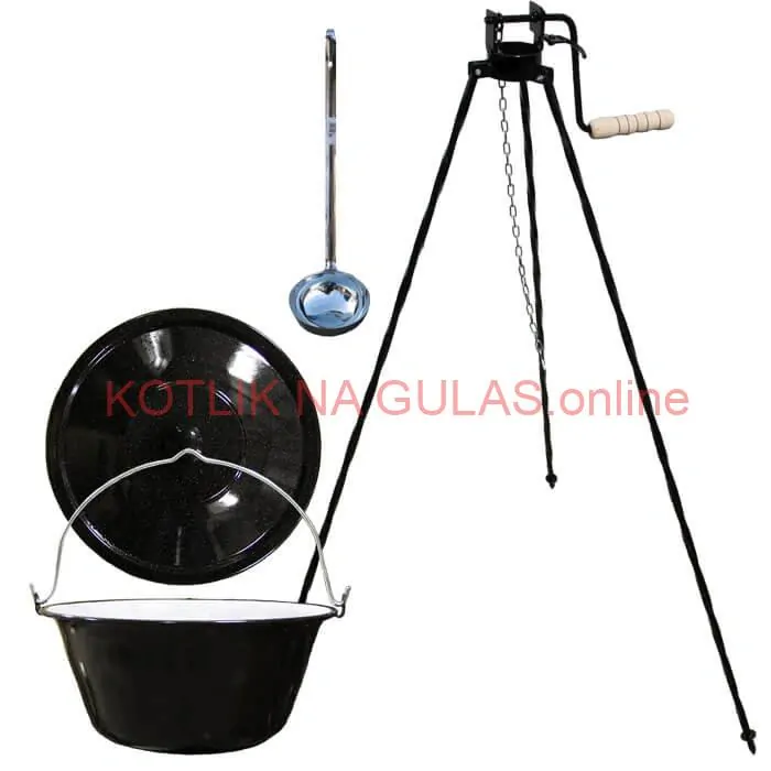 Smaltovaný kotlík 10 L + pokrievka + stojan s kladkou VAR