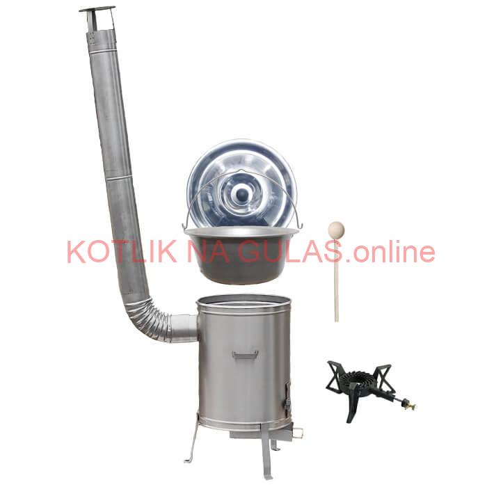 Nerezový kotlík 20 L (1,5 mm) + nerezová kotlina 42 cm + liatinový horák 7 kW, vareška LUX