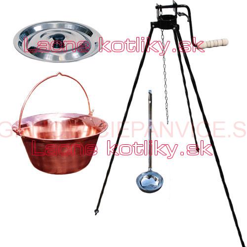 Medený kotlík 10 L (1,2 mm) + pokrievka + stojan s kladkou VAR
