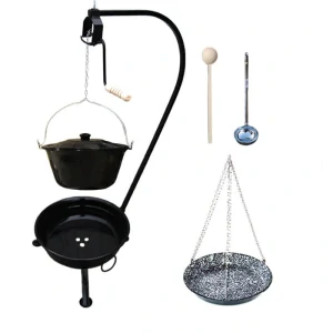 Smaltovaný kotlík 25 L (1,2 mm) + smaltovaná panvica + prenosné ohnisko