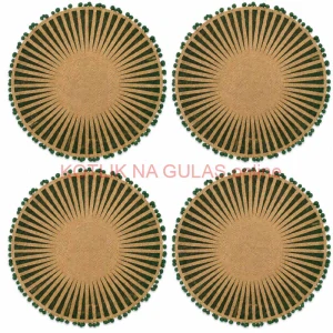 Okrúhle jutové podložky pod tanier zelené s pompónmi 37 cm, 4 ks