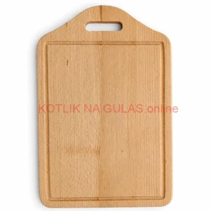 Drevená doska na krájanie s rukoväťou 40×25 cm — tvar štítu