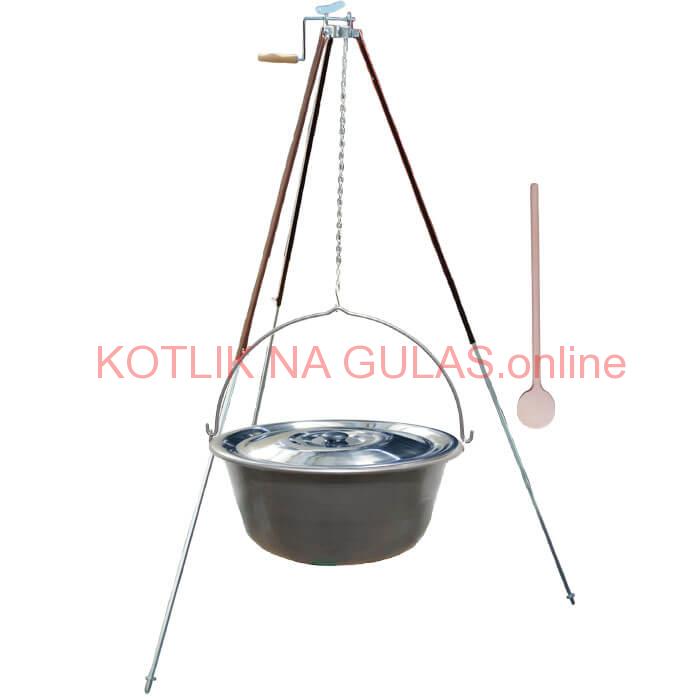 Nerezový kotlík 15 L (1,5 mm) + teleskopická trojnožka s poistnou kladkou + pokrievka