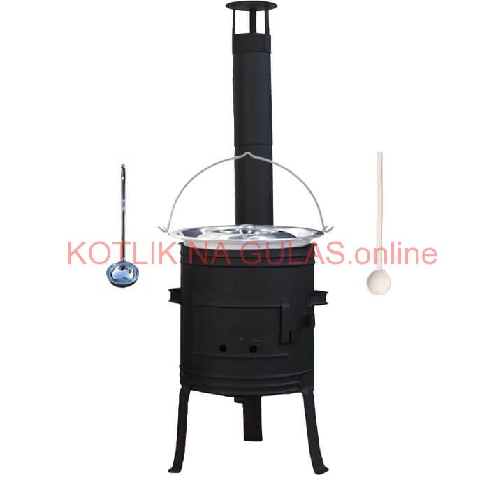 Antikorový kotlík 10 L (1,2 mm) + nízka žiaruvzdorná kotlina 33 cm PLUS 700 + vareška a naberačka