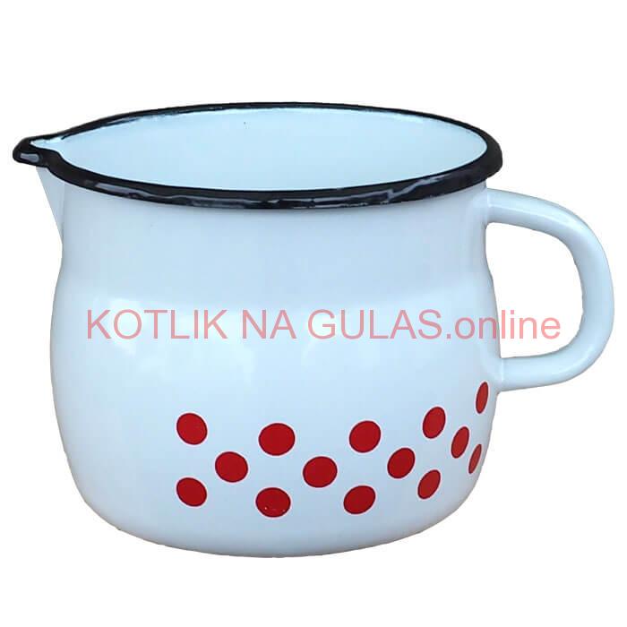 Smaltovaný hrnček s výlevkou 1,5 L baňatý - bodkovaný