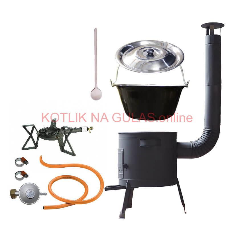 Smaltovaný kotlík (1,2 mm) 25 L + liatinový horák 5,5 kW + nízka kotlina 42 PLUS 600 + nerezová pokrievka INOX