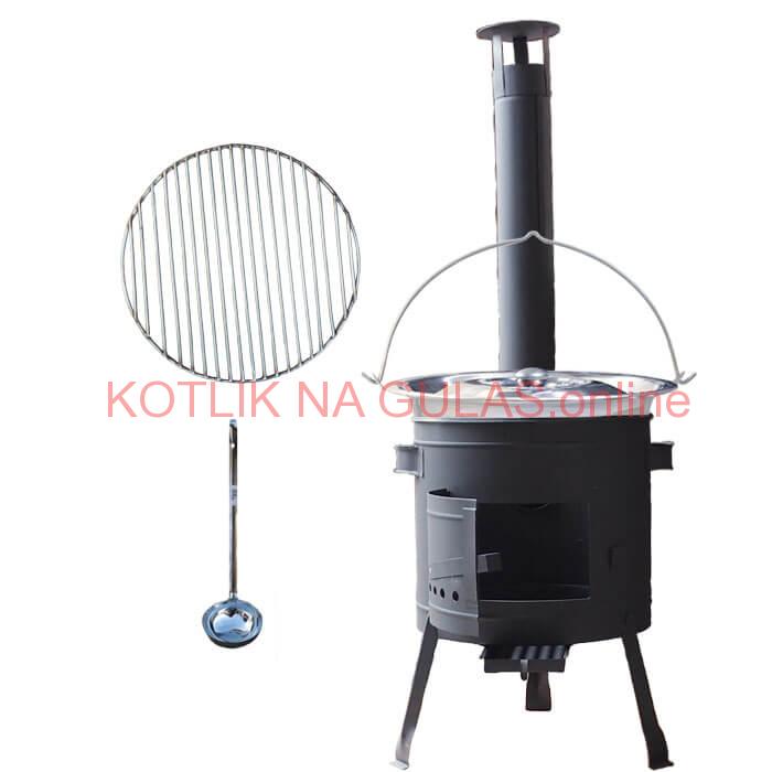 Nerezový kotlík 22 L (0,8 mm) INOX + Nerezový rošt 45 cm + nízka žiaruvzdorná kotlina 42 cm PLUS 600