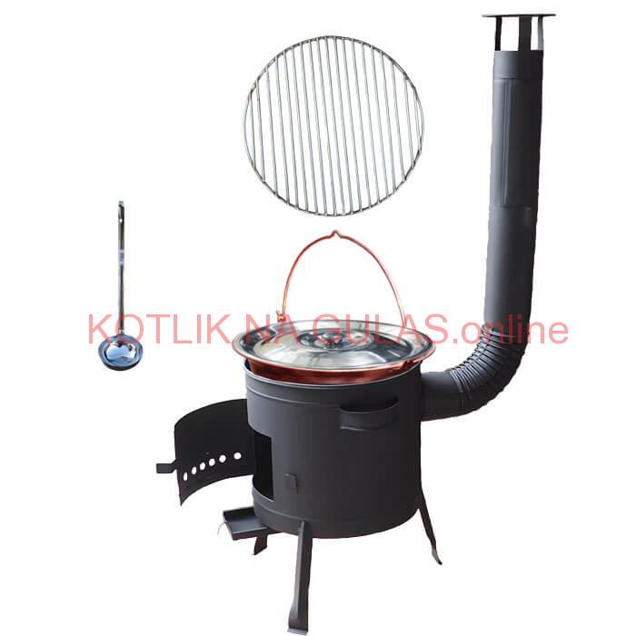 Medený kotlík 20 L (1,2 mm) + Nerezový rošt 45 cm + nízka žiaruvzdorná kotlina 42 cm PLUS 600