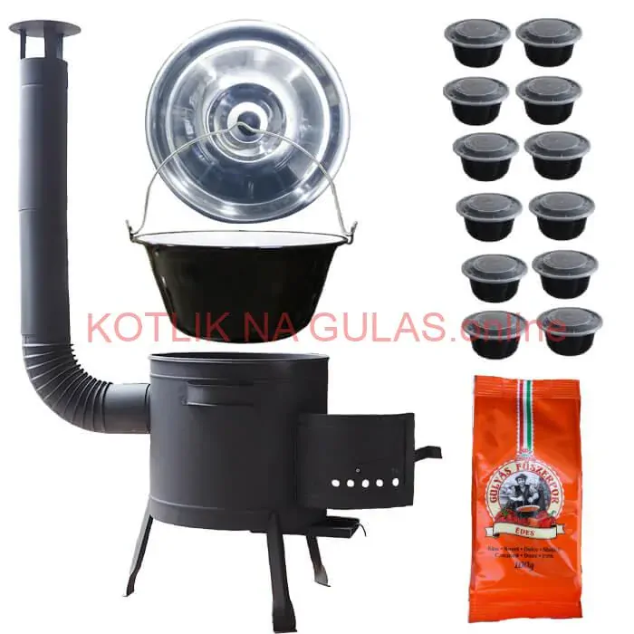 Smaltovaný kotlík 22 L (1,2 mm) + hrubostenná (1,5 mm) žiaruvzdorná kotlina BALKY STRONG 42 PLUS 600 + misky 12 ks + paprikové korenie na guláš 100 g