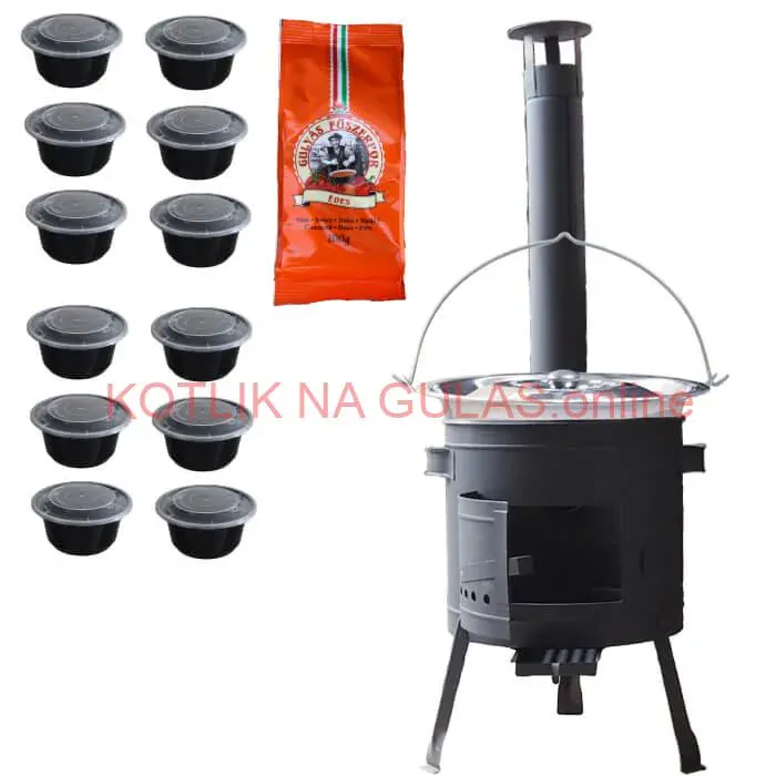 Nerezový kotlík 22 L (0,8 mm) INOX + hrubostenná (1,5 mm) žiaruvzdorná kotlina BALKY STRONG 42 PLUS 600 + misky 12 ks + paprikové korenie na guláš 100 g