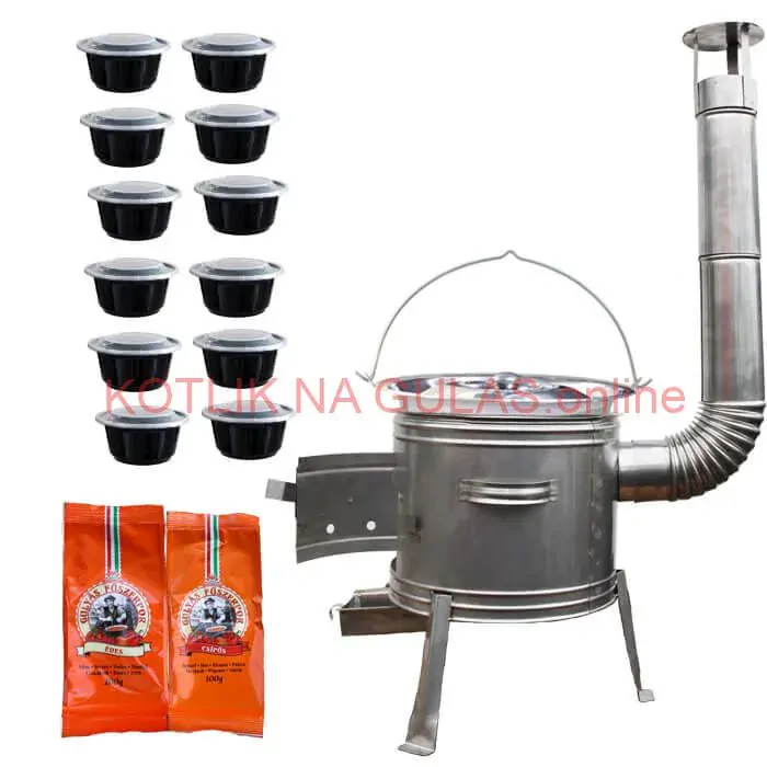 Nerezový kotlík 22 L (0,8 mm) INOX + nerezová kotlina 42 cm TOPLUX + misky 12 ks + 2 x korenie na guláš 100 g
