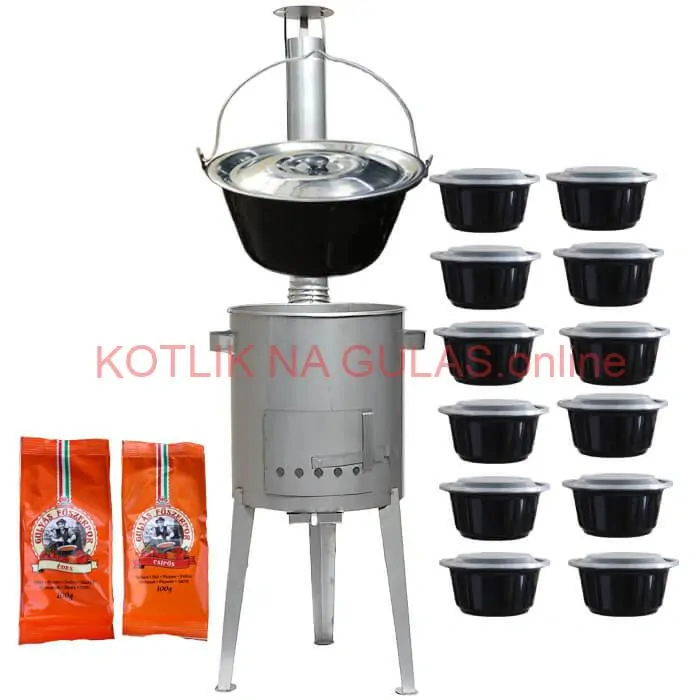 Smaltovaný kotlík 22 L (1,2 mm) + nerezová kotlina 42 cm LUXUS + misky 12 ks + 2 x korenie na guláš 100 g