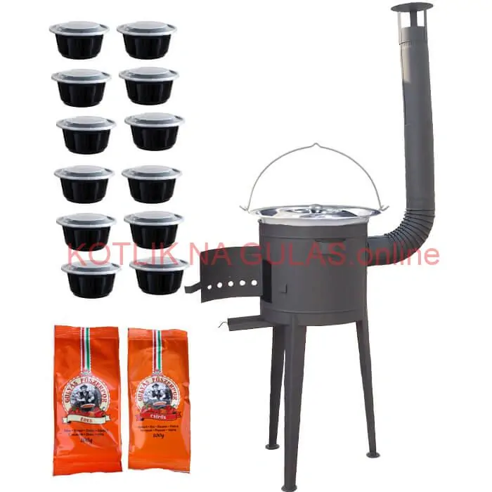 Nerezový kotlík 22 L (0,8 mm) INOX + vysoká žiaruvzdorná kotlina (1,5 mm) HODO 42 cm PLUS 600 + misky 12 ks + 2 x korenie na guláš 100 g