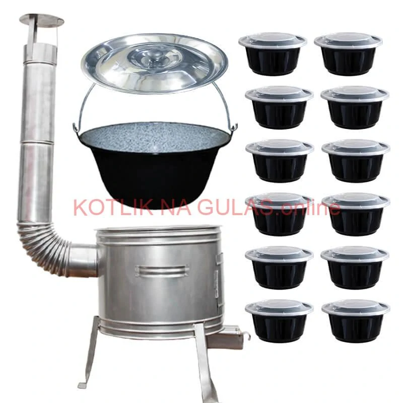 Smaltovaný kotlík 25 L + Nerezová kotlina 42 INOX + misky 12 ks
