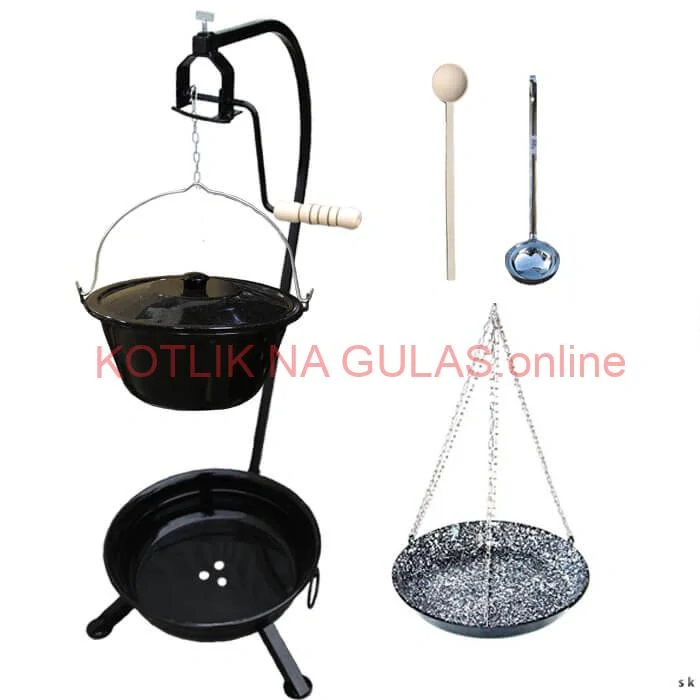 Smaltovaný kotlík 30 L (1,2 mm) + smaltovaná panvica + prenosné ohnisko