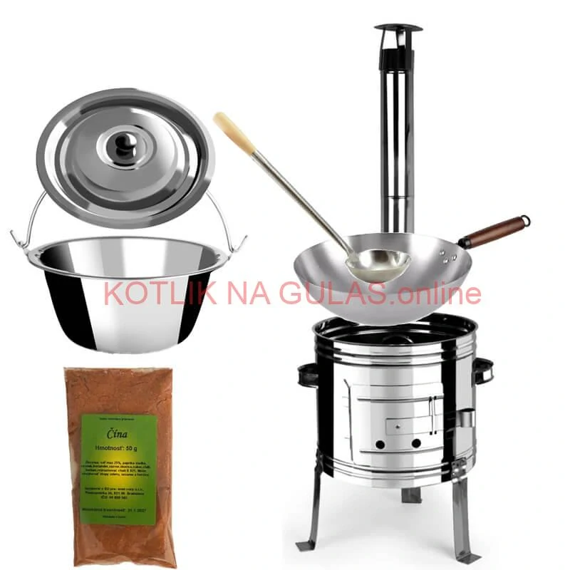 Nerezový kotlík 10 L (0,8 mm) + nerezová kotlina 31 INOX + Wok + korenie 50 g