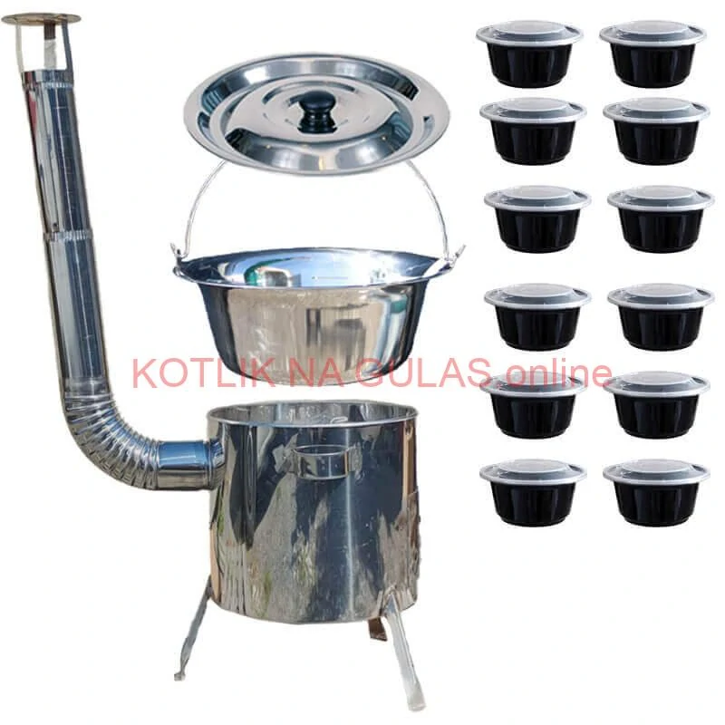Nerezový kotlík 14 L (0,8 mm) INOX + Nerezová kotlina 36 INOX LUSTRO + misky 12 ks
