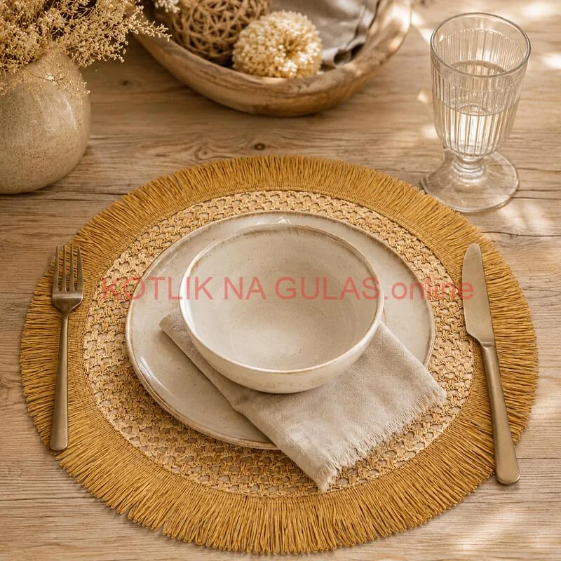Okrúhla prírodná podložka pod tanier so strapcami 37 cm