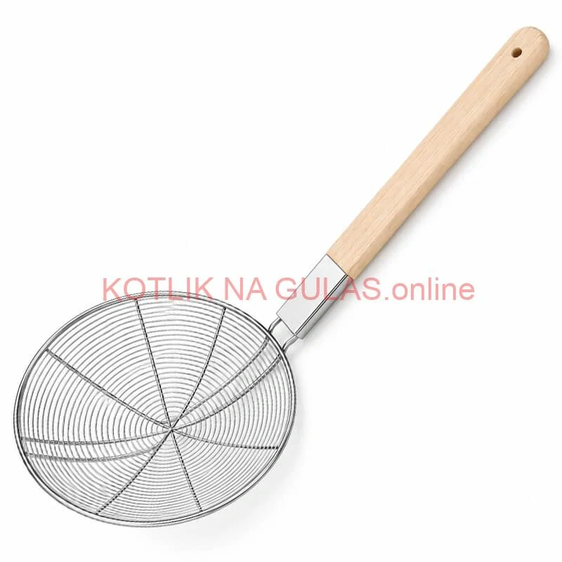 Veľké nerezové sitko 22,5 cm s drevenou rukoväťou – dĺžka 56,5 cm