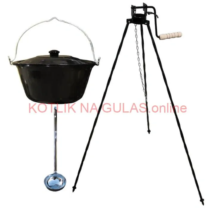 Smaltovaný kotlík 25 L + pokrievka + stojan s kladkou VAR
