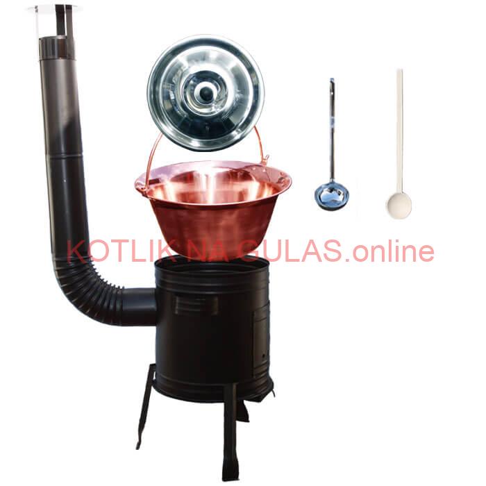 Medený kotlík 10 L (1,2 mm) + kovová kotlina 31 CLASSIC (KOV) + vareška a naberačka PARTY