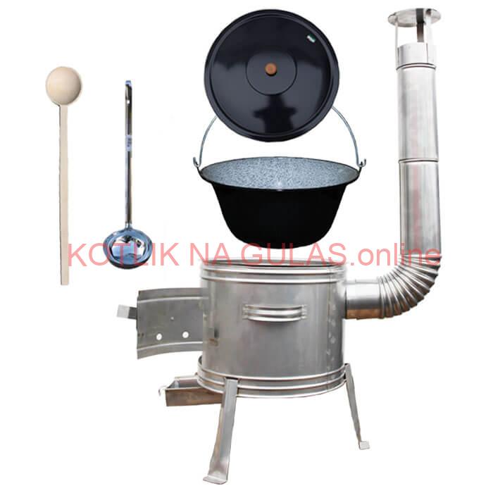 Smaltovaný kotlík 16 L (1,2 mm) + nerezová kotlina 39 cm + vareška a naberačka TOPLUX