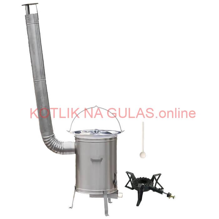 Antikorový kotlík 10 L (1,2 mm) + nerezová kotlina 36 cm + liatinový horák 7 kW, vareška LUX
