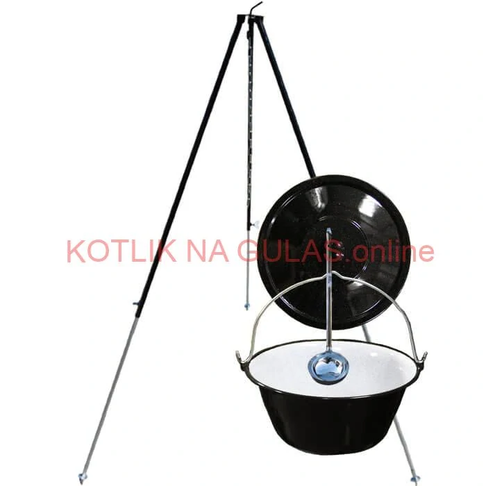 Smaltovaný kotlík 30 L + pokrievka + teleskopická trojnožka 1,40 m