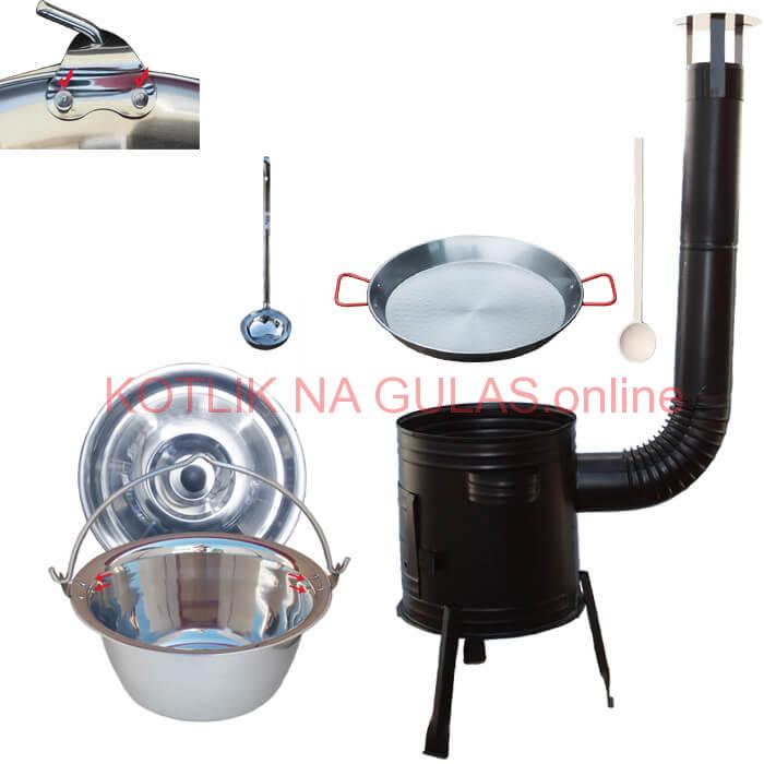 Paella oceľová panvica 46 cm s nerezovým kotlíkom 20 L (0,8 mm) a kotlinou