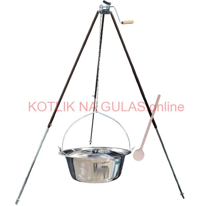 Antikorový kotlík 20 L (1,2 mm) + teleskopická trojnožka s poistnou kladkou + pokrievka