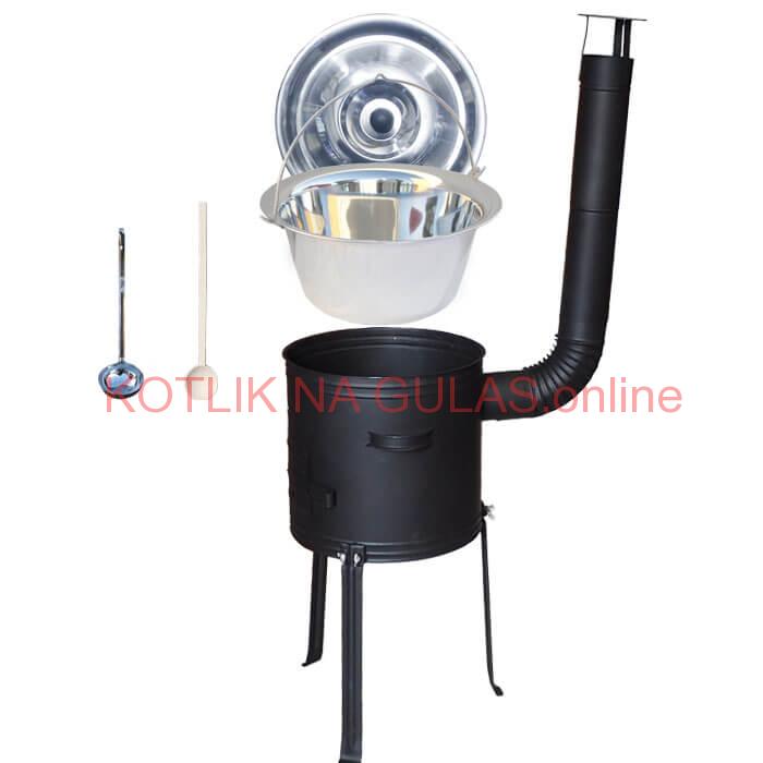 Antikorový kotlík 20 L (1,2 mm) + kovová kotlina s vysokými nožičkami 42 cm + vareška a naberačka