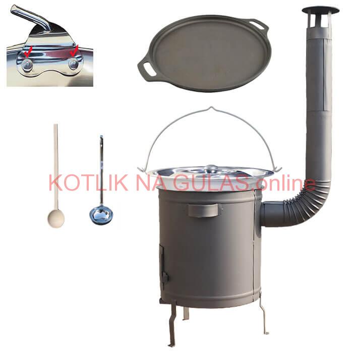 Nerezový kotlík 20 L (0,8 mm) zosilnený s nitmi + Liatinová panvica 43 cm + hrubostenná (1,5 mm) a žiaruvzdorná kotlina 42 PLUS 600