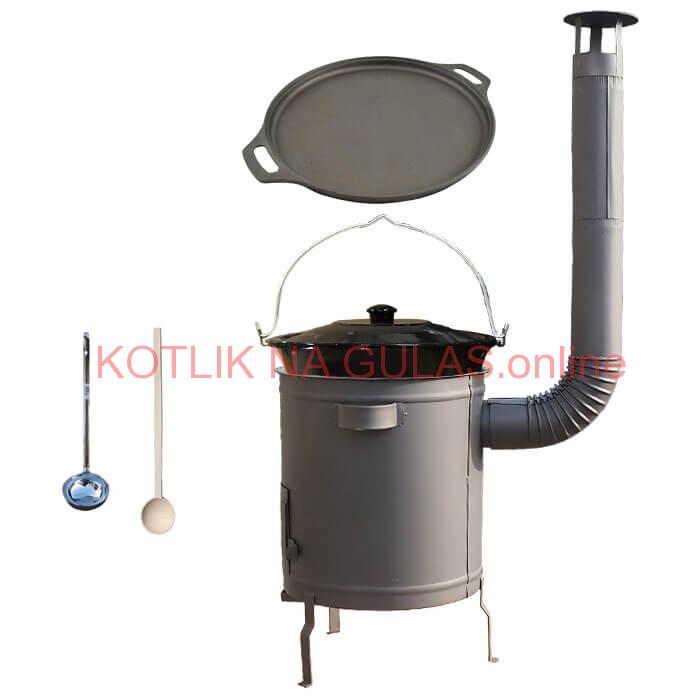 Smaltovaný kotlík 20 L (1,2 mm) + Liatinová panvica 43 cm + hrubostenná (1,5 mm) a žiaruvzdorná kotlina 42 PLUS 600