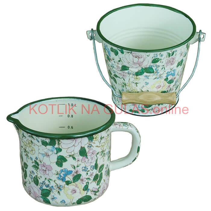 Smaltovaný hrnček s výlevkou 1 L+ vedro 1 L DECOR