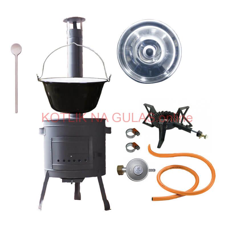 Smaltovaný kotlík (1,2 mm) 25 L + liatinový horák 5,5 kW + nízka kotlina 42 PLUS 600 + nerezová pokrievka INOX