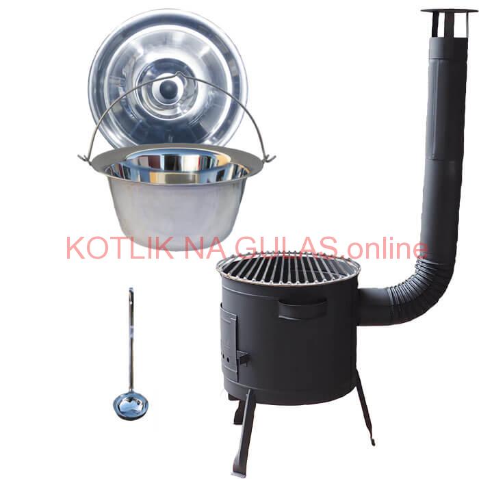 Nerezový kotlík 22 L (0,8 mm) INOX + Nerezový rošt 45 cm + nízka žiaruvzdorná kotlina 42 cm PLUS 600