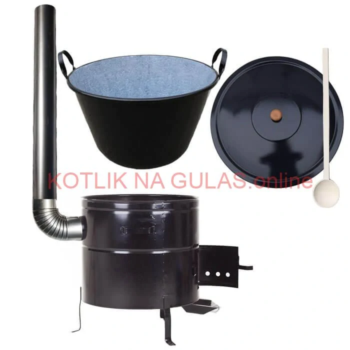 Zabíjačkový smaltovaný kotol 50 L + kovová kotlina 50 cm + dymovod