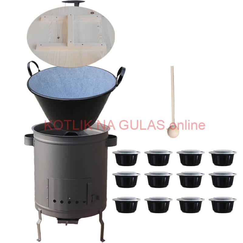 Smaltovaný kotol 80 L + hrubostenná kotlina 60 cm (1,5 mm) STRONG PLUS 600 + misky 12 ks