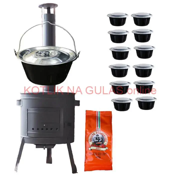 Smaltovaný kotlík 22 L (1,2 mm) + hrubostenná (1,5 mm) žiaruvzdorná kotlina BALKY STRONG 42 PLUS 600 + misky 12 ks + paprikové korenie na guláš 100 g