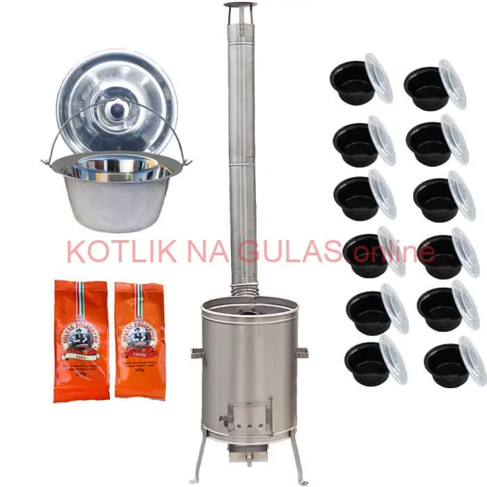 Nerezový kotlík 22 L (0,8 mm) INOX + nerezová kotlina 42 cm LUX + misky 12 ks + 2 x korenie na guláš 100 g
