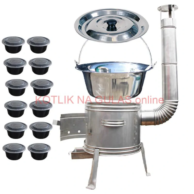 Nerezový kotlík 22 L (0,8 mm) INOX + Nerezová kotlina 42 INOX + misky 12 ks