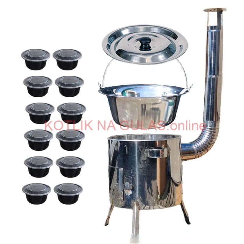 Nerezový kotlík 14 L (0,8 mm) INOX + Nerezová kotlina 36 INOX LUSTRO + misky 12 ks