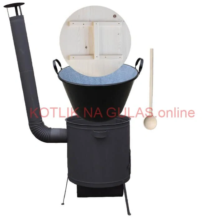 Zabíjačkový smaltovaný kotol 100 L, žiaruvzdorná kotlina 42 PLUS 600 4 MM, drevená pokrievka + vareška