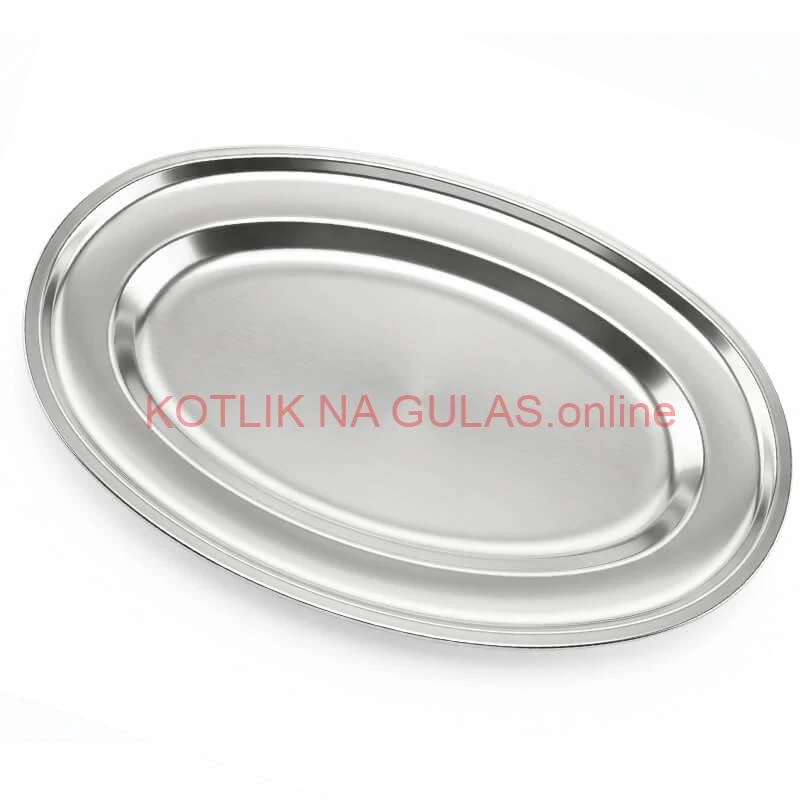 Nerezový oválny podnos (45,5cm) – Odolná servírovacia tácka na mäso aj koláče