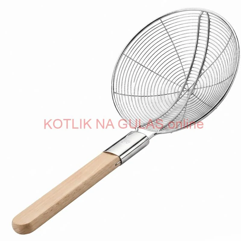 Veľké nerezové sitko 22,5 cm s drevenou rukoväťou – dĺžka 56,5 cm