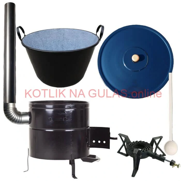 Zabíjačkový smaltovaný kotol 60 L + kovová kotlina 53 cm + horák 7 kW + dymovod